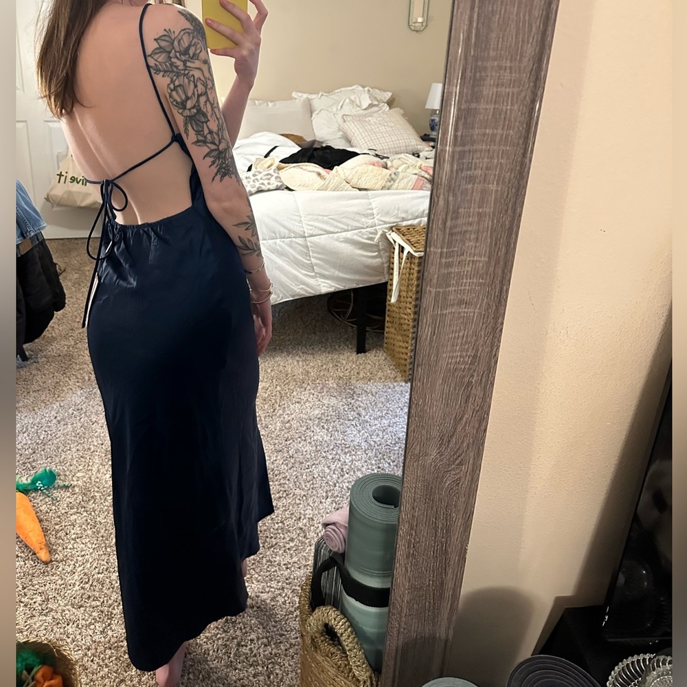 Hello Molly Navy Blue Silk Backless Dress